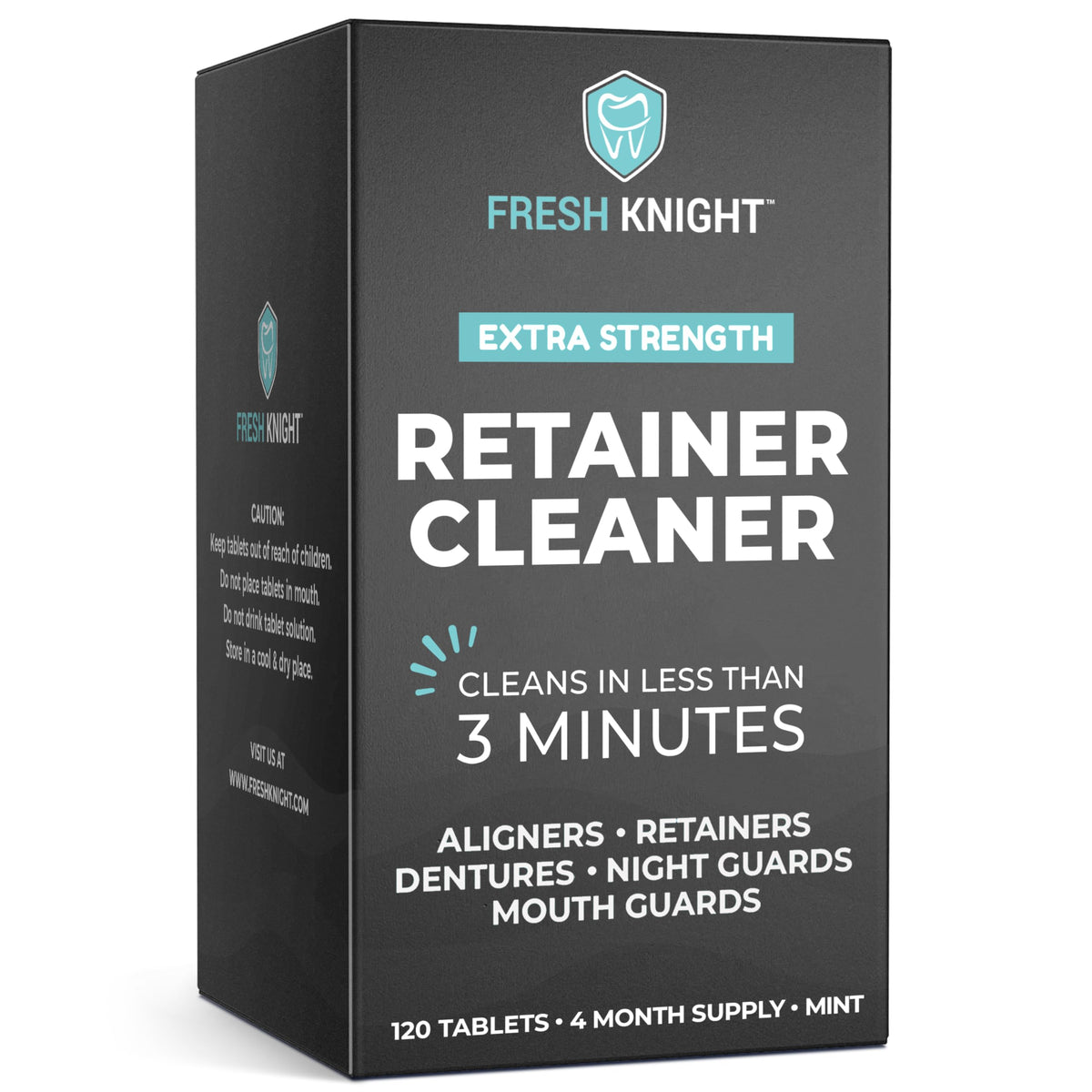 FRESH KNIGHT presentación frontal mostrando caja y 120 tabletas, limpieza prolongada
