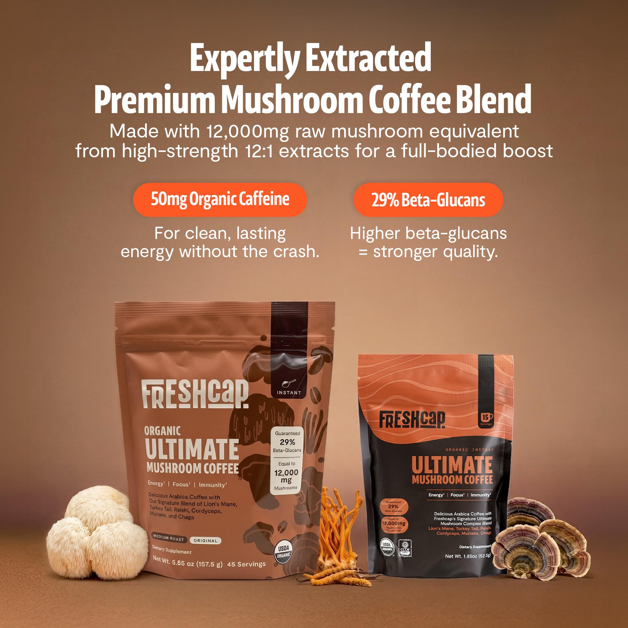 FreshCap Mushrooms textura del polvo instantáneo que se disuelve fácilmente para conveniencia