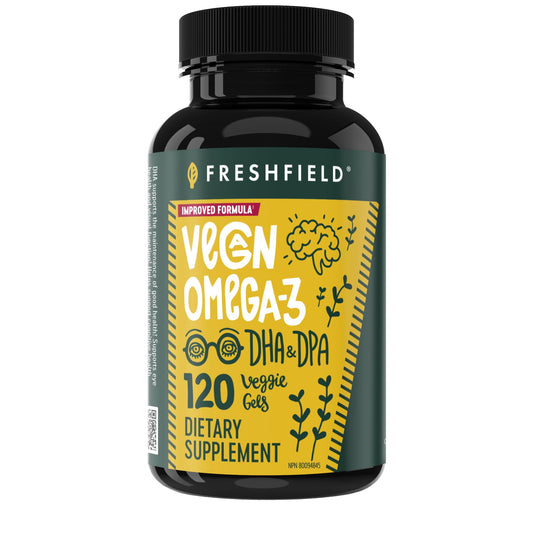 Freshfield botella frontal mostrando etiqueta y beneficio vegano