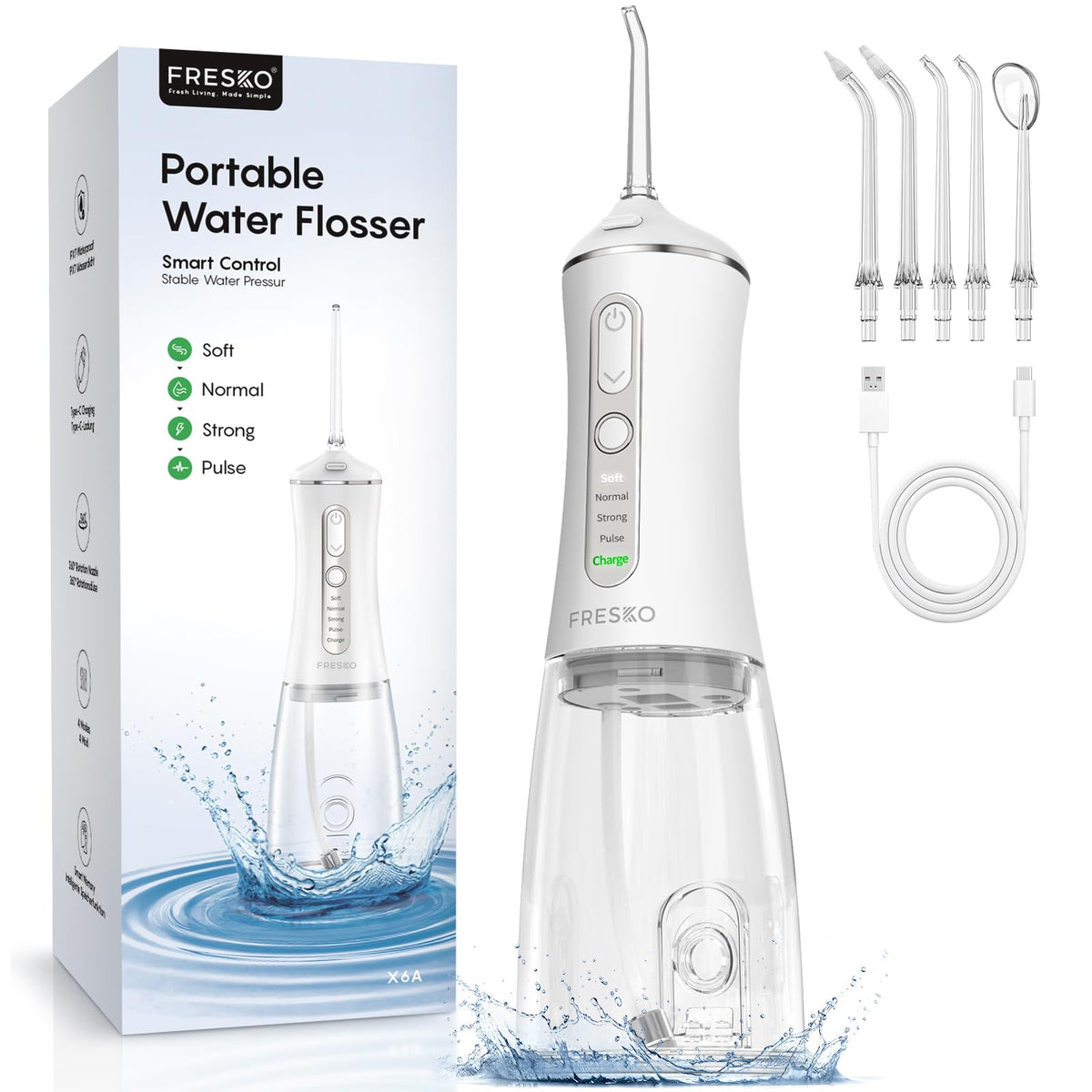 FRESKO vista frontal del irrigador portátil para viaje y ahorro de espacio