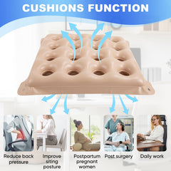Cojín FrexCheng inflado en silla de oficina proporcionando alivio ergonómico