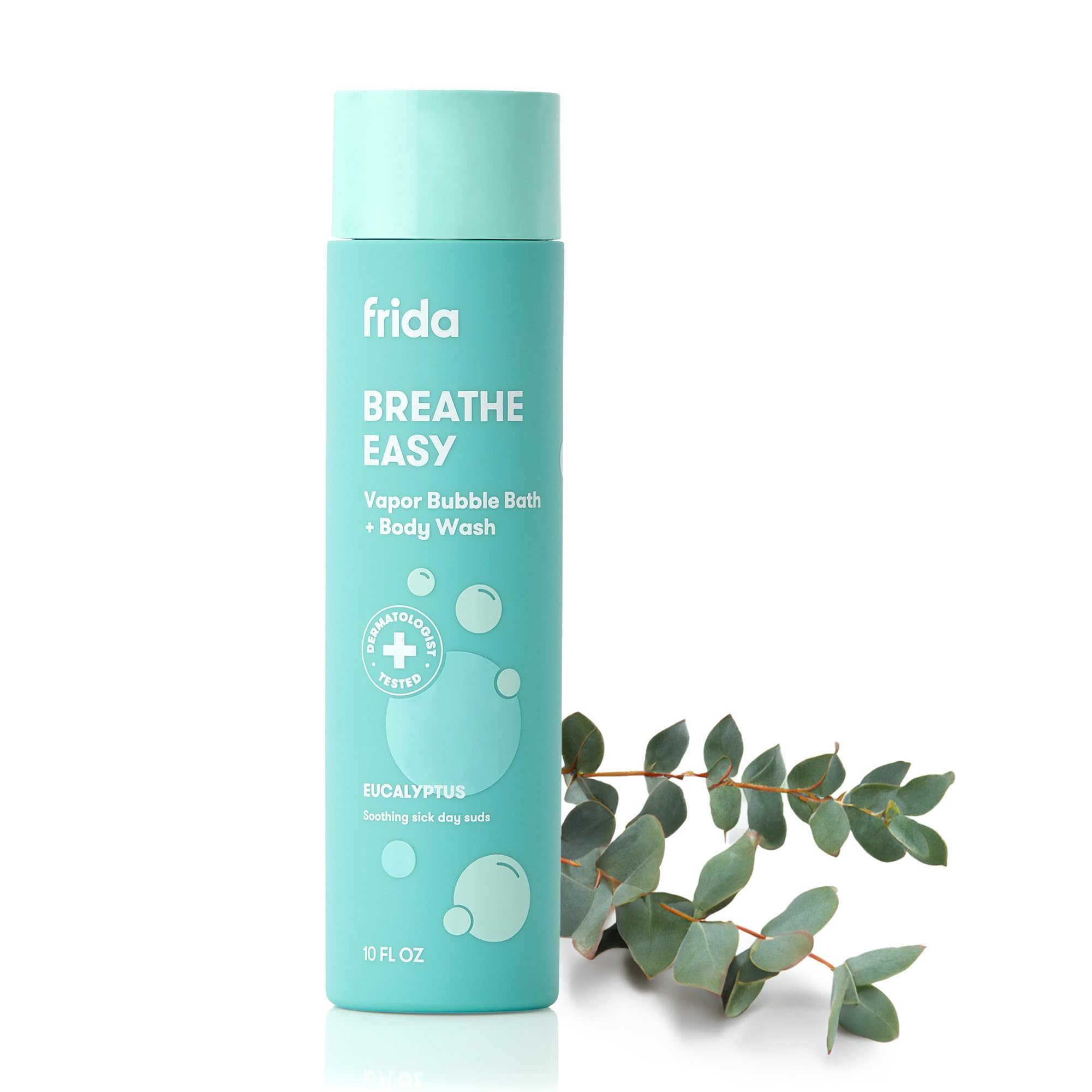 Frida gel de baño eucalipto frontal con etiqueta clara y beneficio calmante