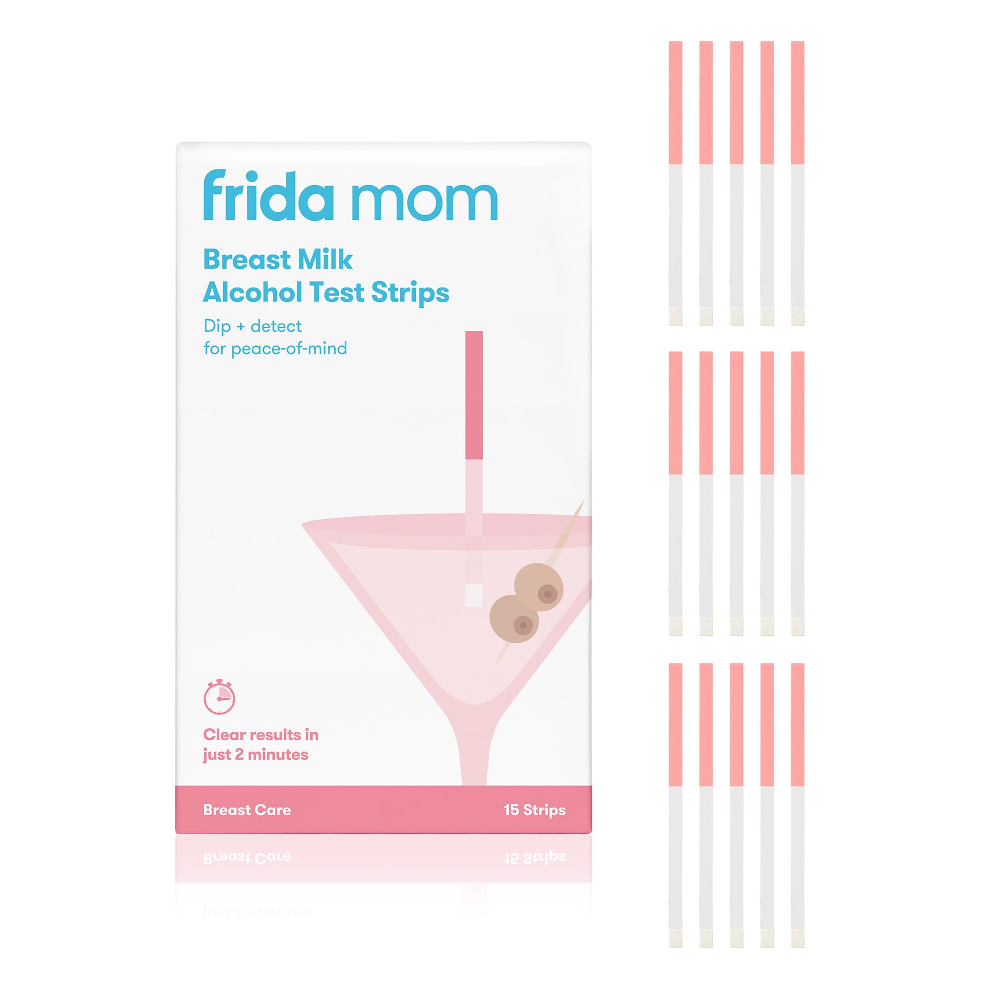 Frida Mom paquete frontal mostrando 15 tiras para tranquilidad inmediata
