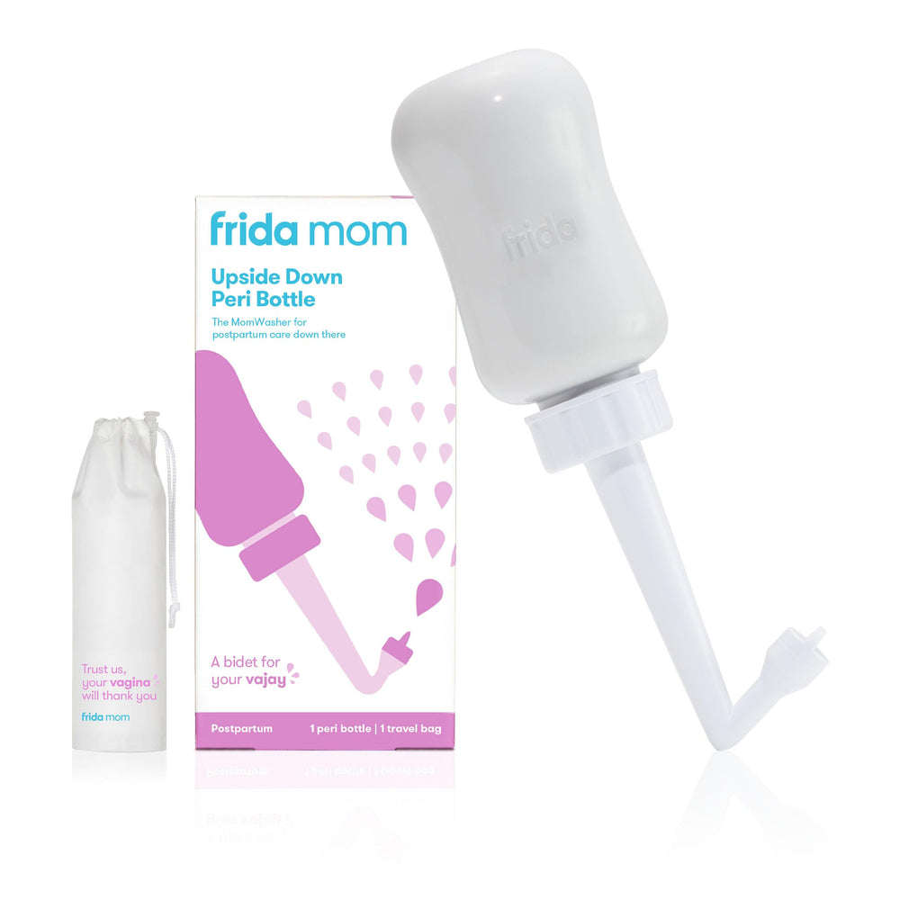 Frida Mom vista frontal del bidé portátil gris, limpieza cómoda