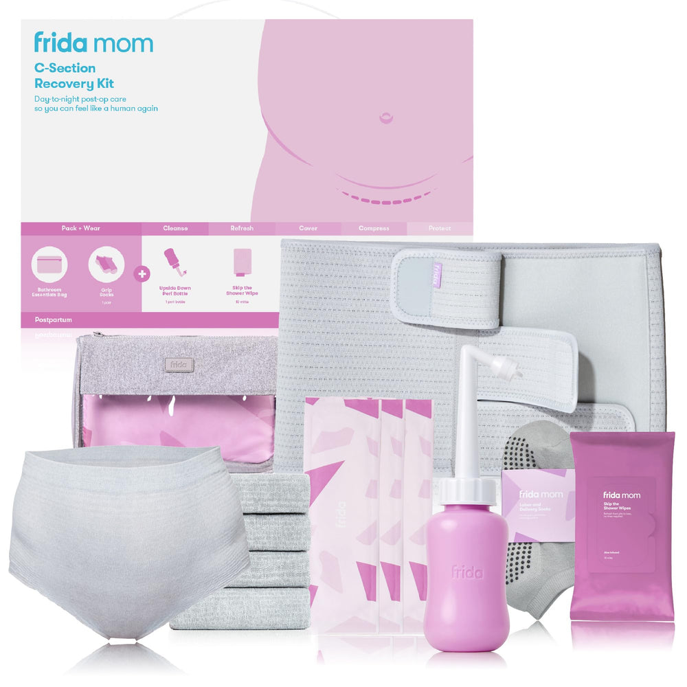 Frida Mom vista frontal del kit completo para recuperación cesárea, comodidad inmediata