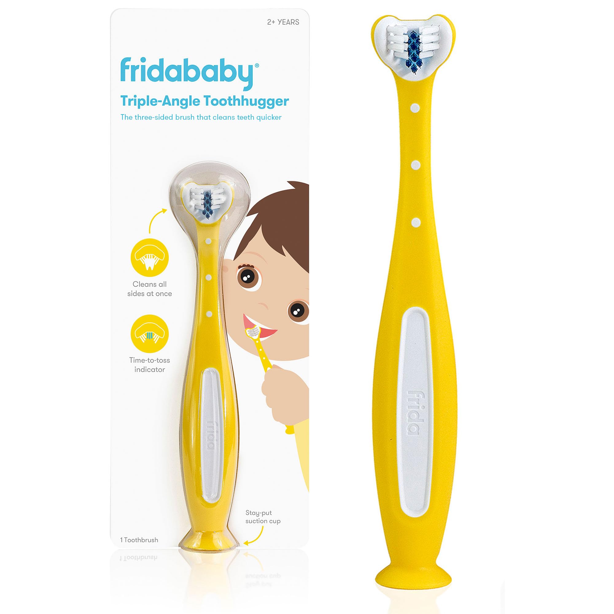 Frida Toothhugger frente del empaque mostrando diseño y color amarillo beneficioso para identificación rápida