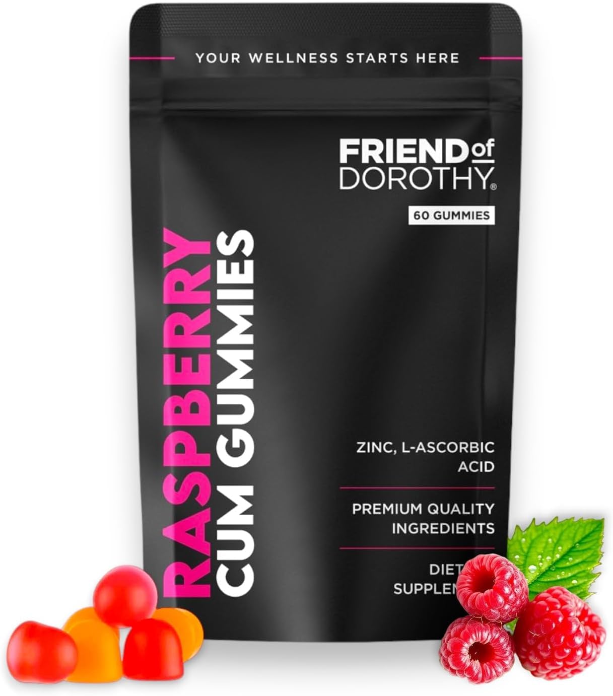 FRIEND OF DOROTHY frontal del envase que muestra sabor frambuesa y beneficios