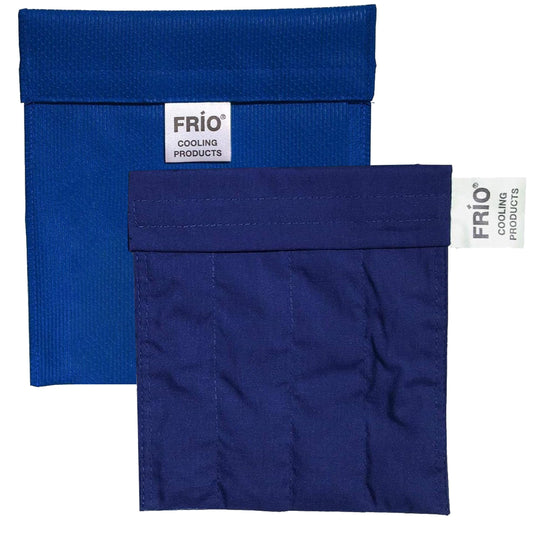 FRIO funda frontal azul mostrando cierre y tamaño conveniente