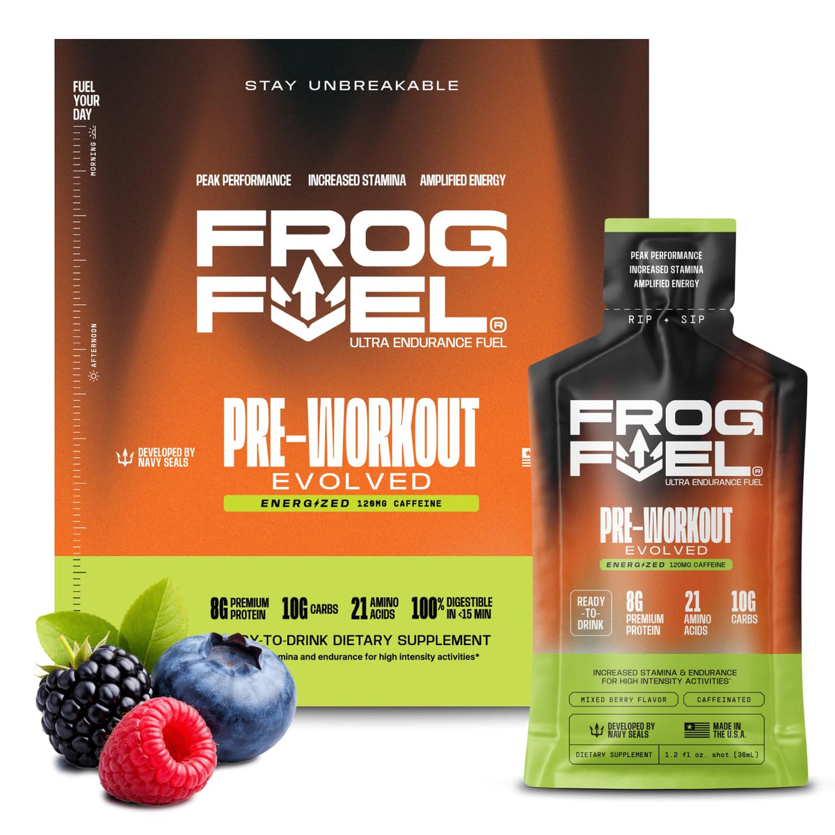 Frog Fuel paquete frontal 24 unidades mostrando portabilidad y conveniencia