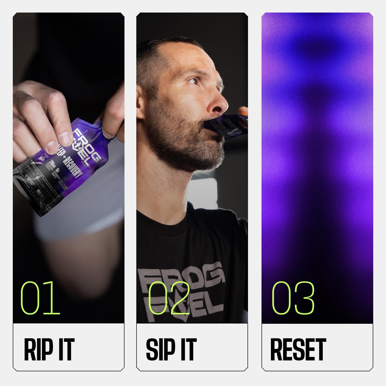 Frog Fuel reset sobre en mano para mostrar tamaño y portabilidad