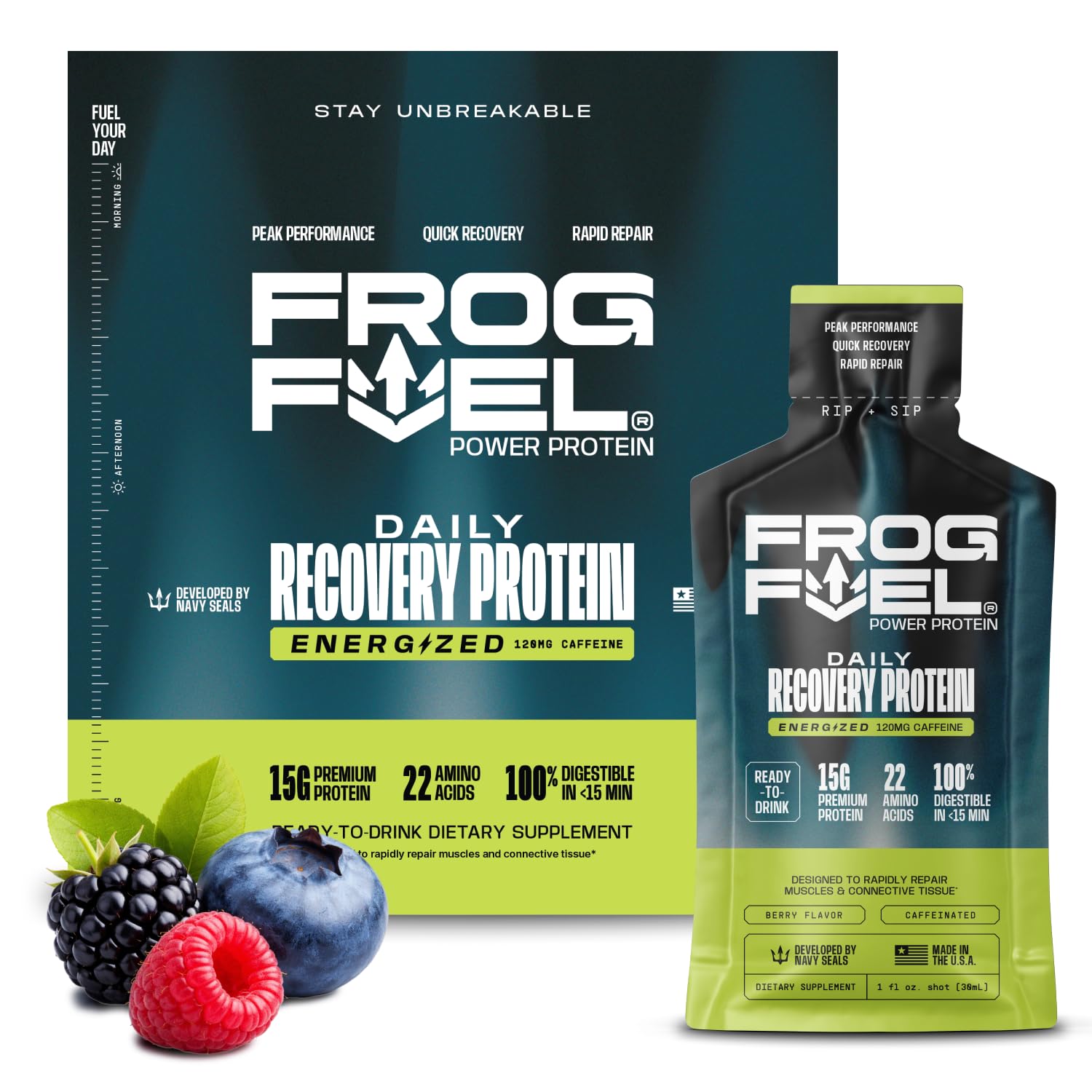 Frog Fuel vista frontal del empaque mostrando diseño y sabor berry