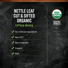 Primer plano de textura de hojas de ortiga cortadas Frontier Co-op, ideal para infusiones