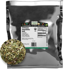 Frontier Co-op echinacea en bolsa frontal mostrando etiqueta orgánica y kosher, fácil identificación