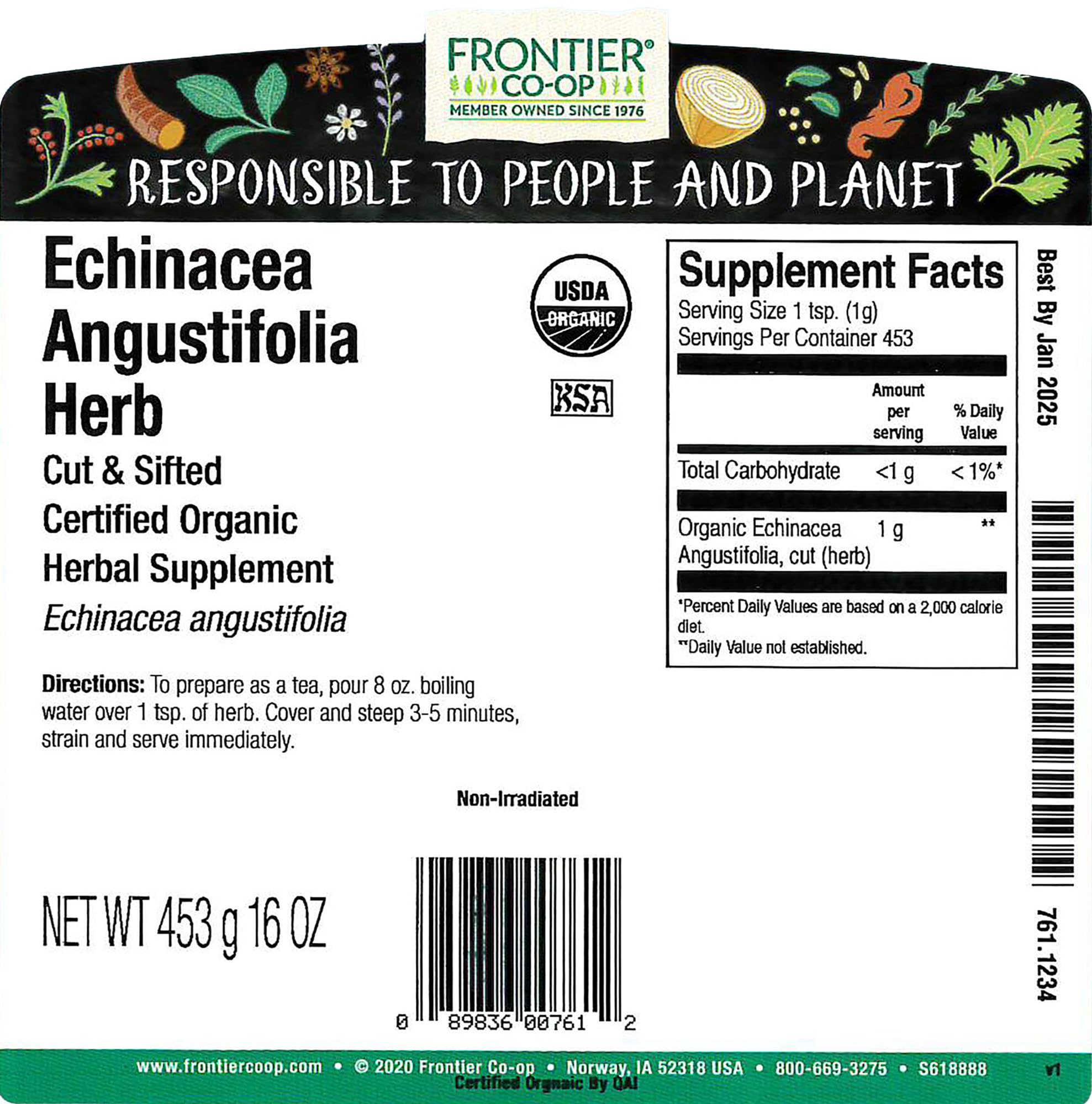 Primer plano de la textura cortada y tamizada de Echinacea Angustifolia Frontier Co-op, uso sencillo