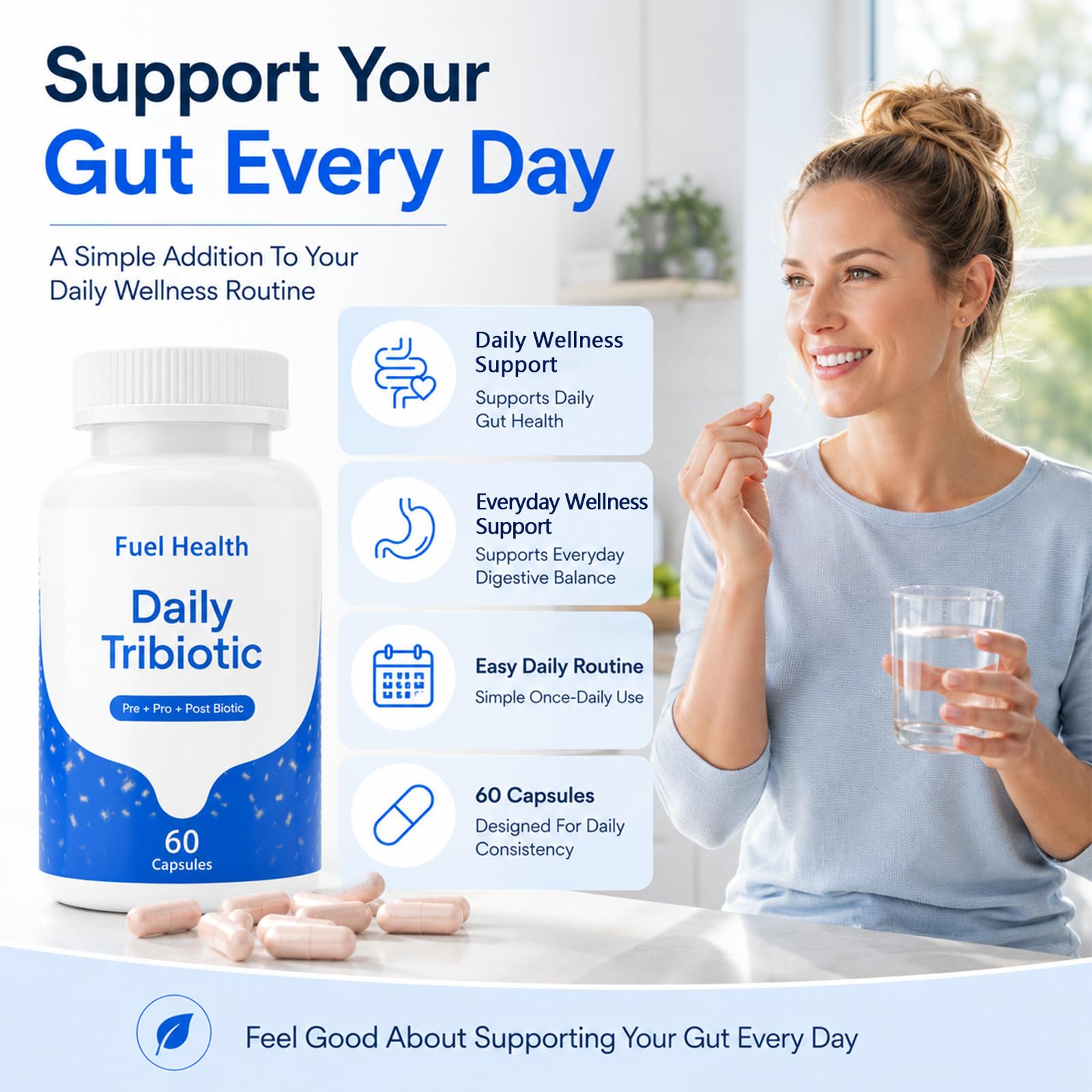 Capsula Fuel Health en primer plano que ilustra formato cómodo y sin sabor