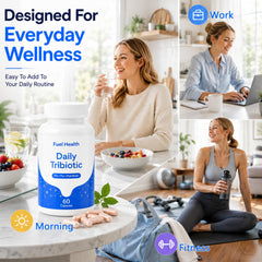 Etiqueta Supplement Facts de Fuel Health con lista de ingredientes y cantidades por porción
