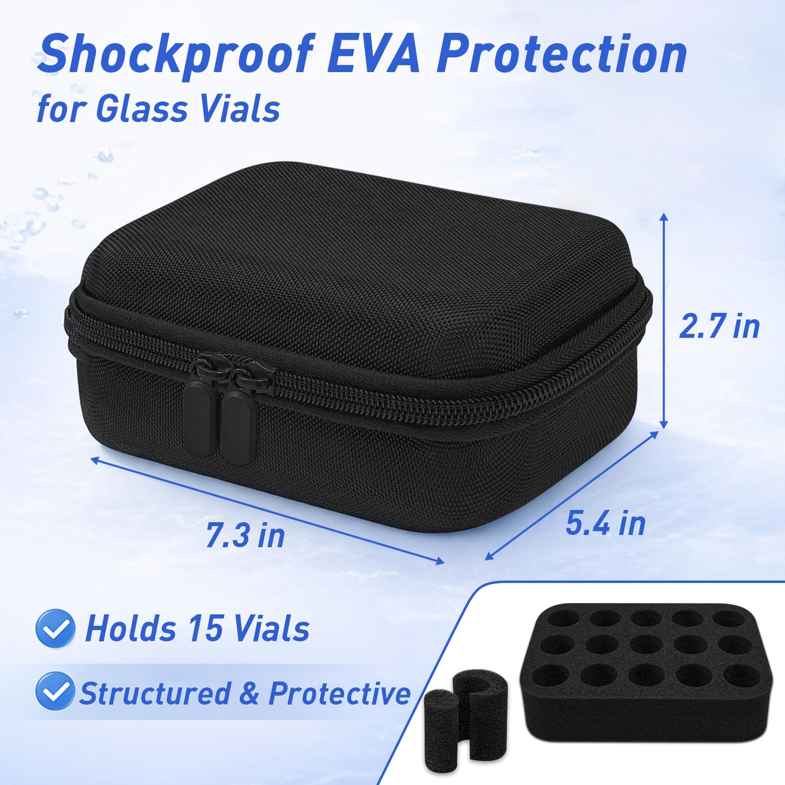 Fukumi estuche abierto con viales 10ml 5ml y 3ml organizados verticalmente
