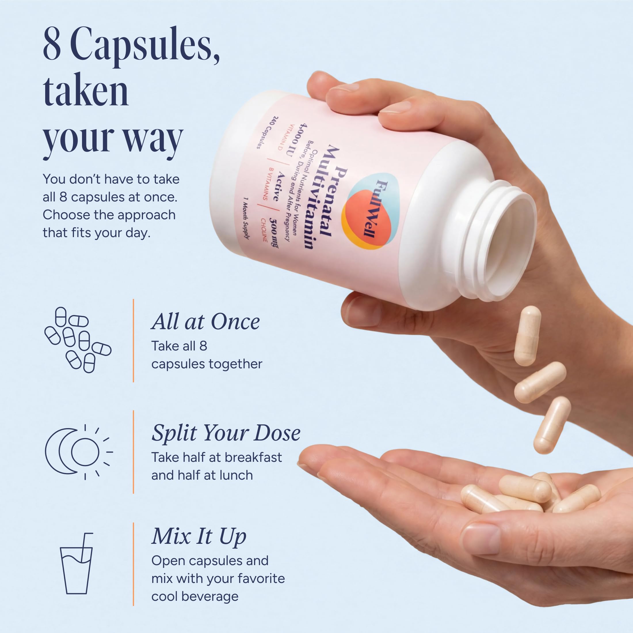 FullWell etiqueta con lista de ingredientes y vitaminas destacadas, transparencia informativa