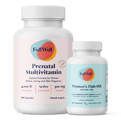 FullWell envase frontal con diseño y beneficio de nutrientes prenatales