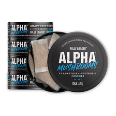 Fully Loaded Alpha Mushrooms imagen frontal del envase mostrando beneficios visibles