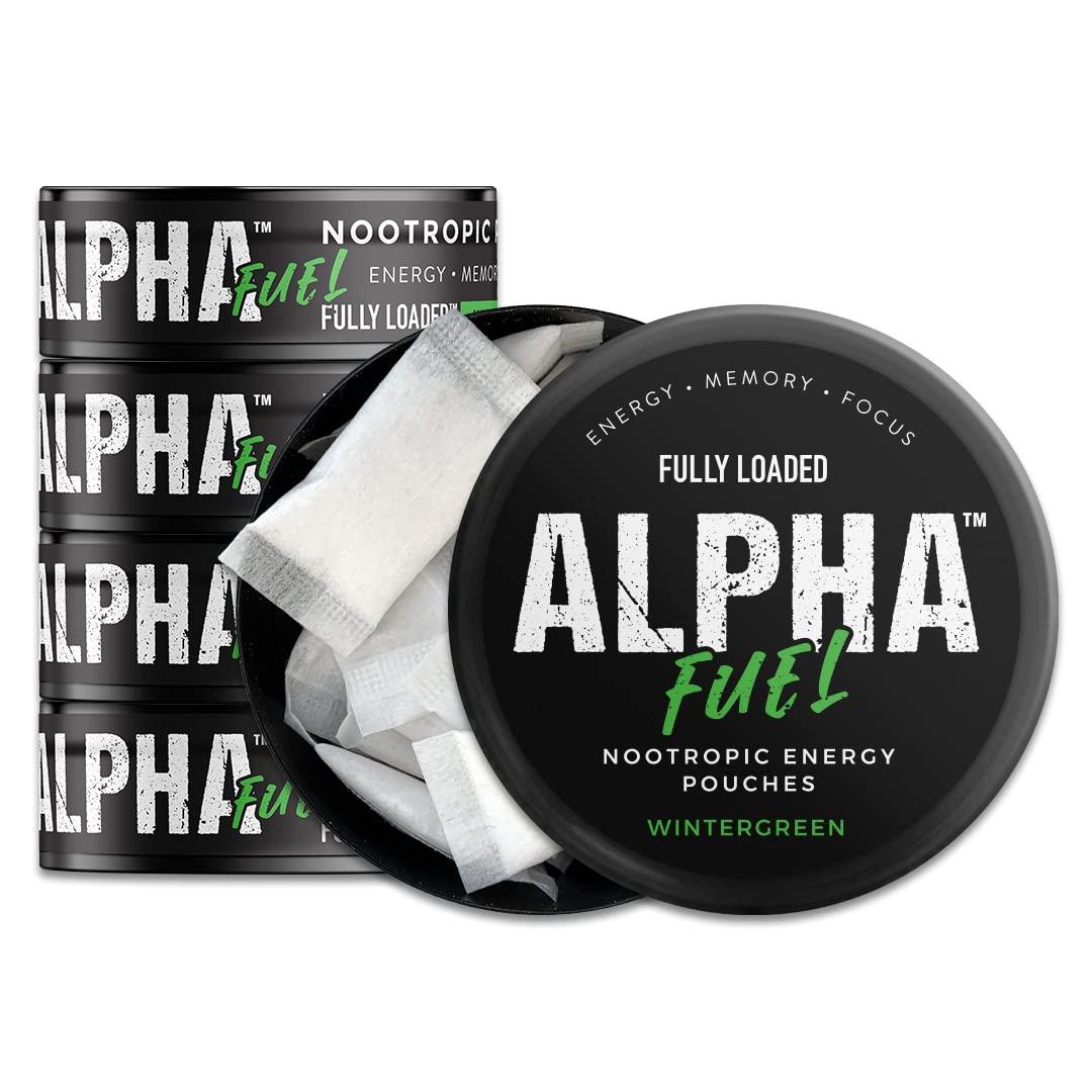 Fully Loaded Alpha Fuel frente de lata muestra sabor wintergreen y conveniencia