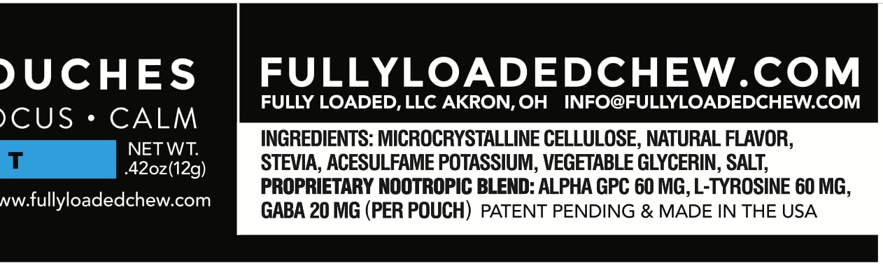 Fully Loaded etiqueta con lista de ingredientes y dosis por sobre, transparencia informativa