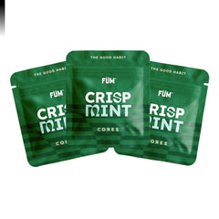 FÜM empaque frontal Crisp Mint mostrando 9 núcleos y beneficios prácticos