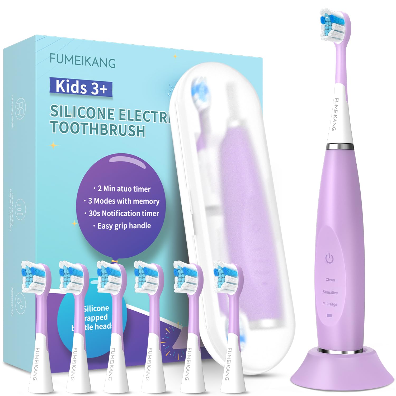 FUMEIKANG vista frontal del cepillo morado con diseño ergonómico y agarre cómodo