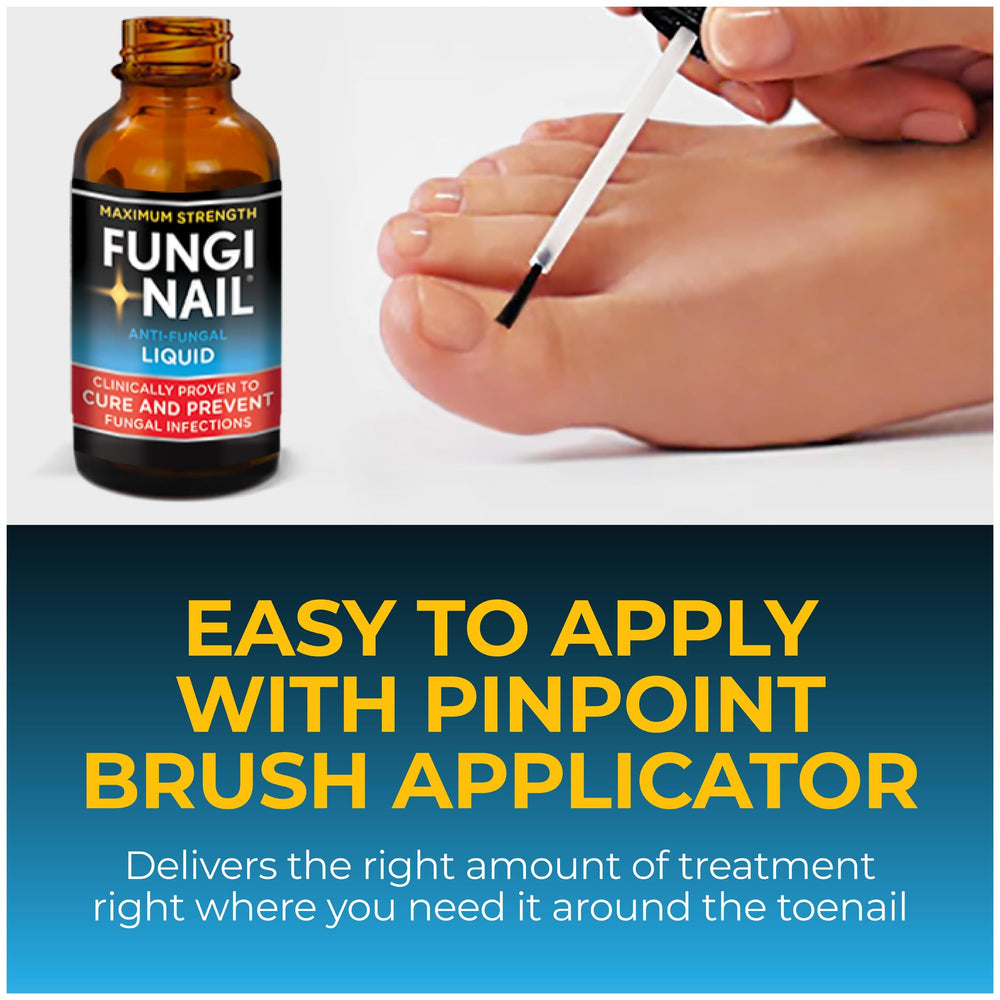 Fungi-Nail botella junto a una moneda para comparar tamaño portátil