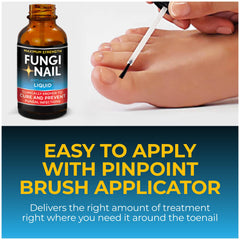 Fungi-Nail botella junto a una moneda para comparar tamaño portátil