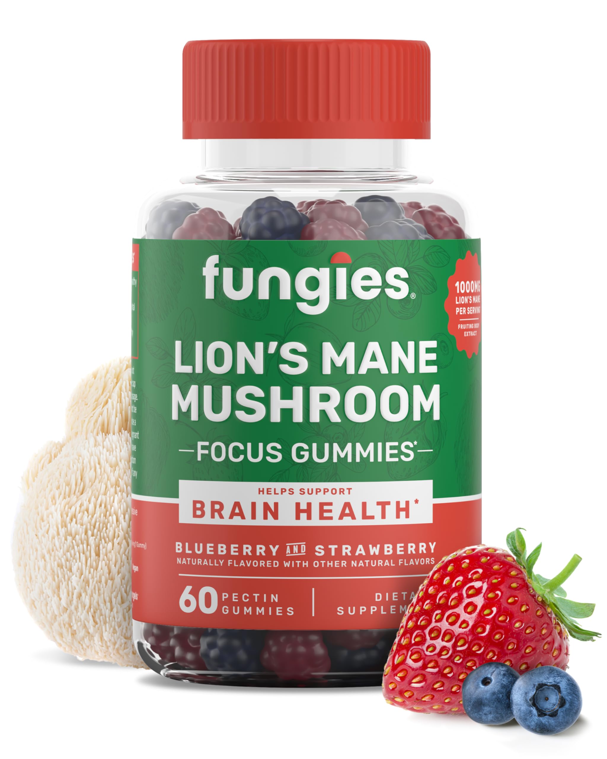 Fungies frasco frontal mostrando 60 gomitas y diseño del envase, aporta conveniencia