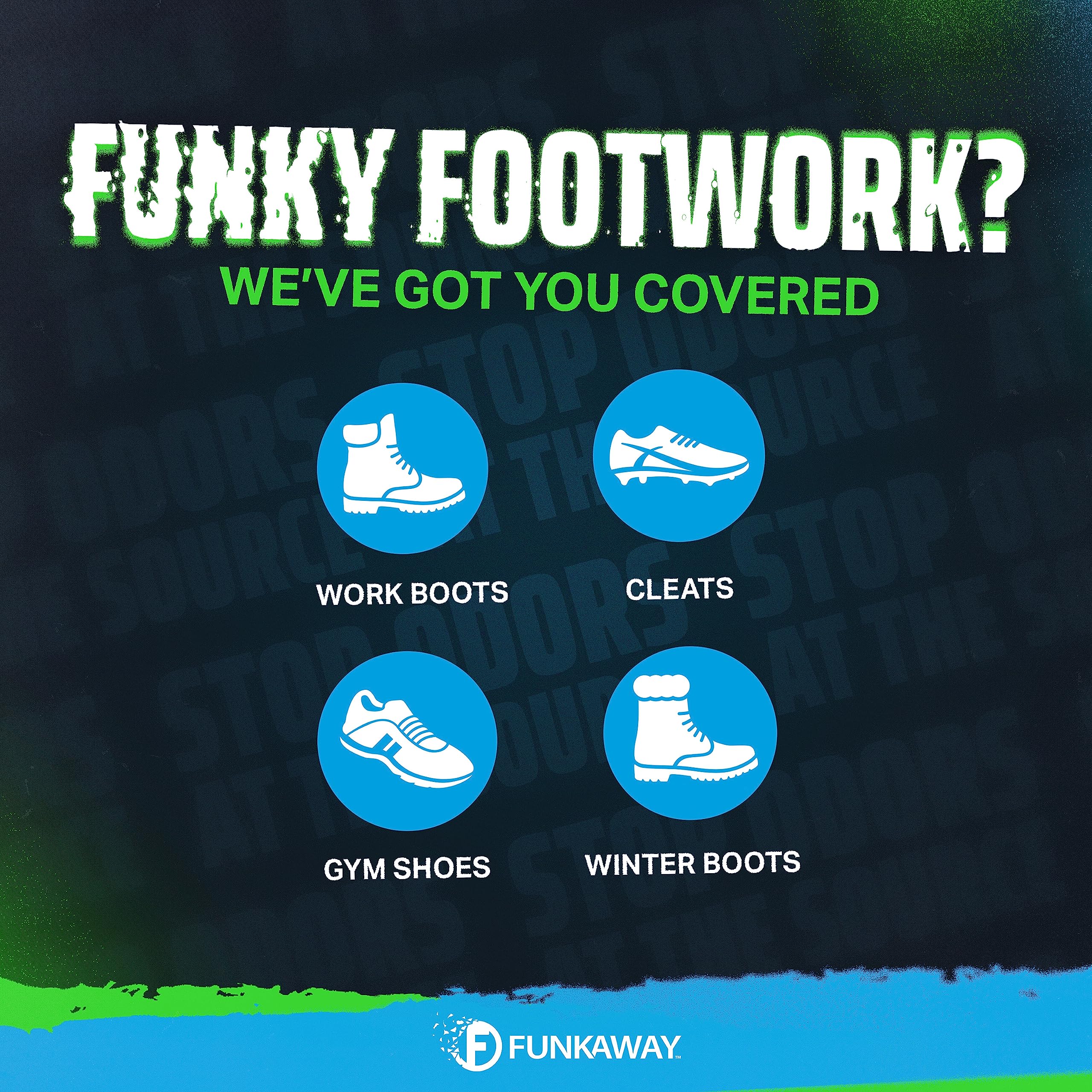 FunkAway en botas de trabajo demostrando eliminación de olor en calzado pesado
