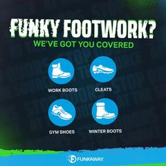 FunkAway en botas de trabajo demostrando eliminación de olor en calzado pesado