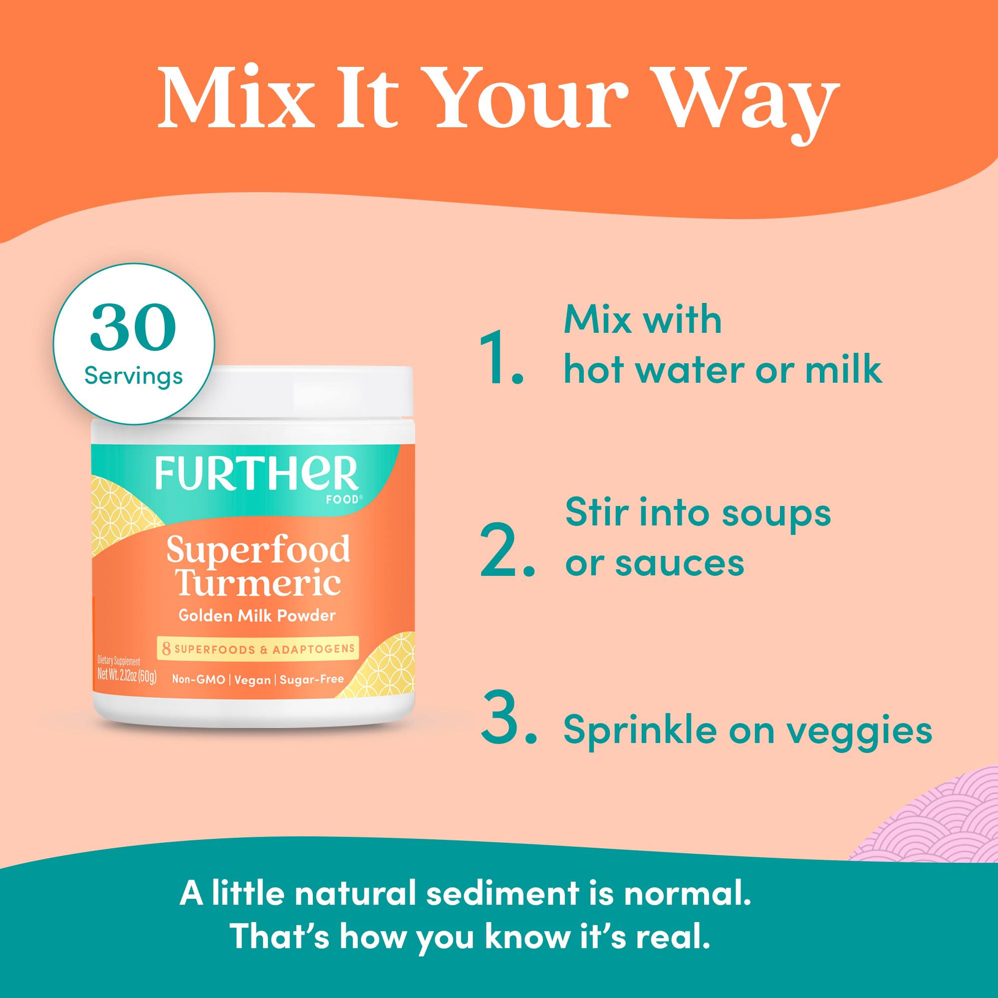 Further Food envase 60 g junto a una mano para mostrar el tamaño real