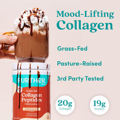 Batido de chocolate con Further Food mezclado, aporte sabroso y sin azúcares añadidos