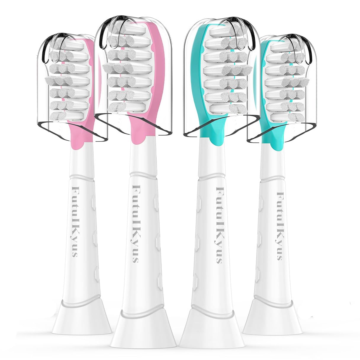 Futulkyus vista frontal del pack de cuatro cabezales rosa y azul para niños, protección y color