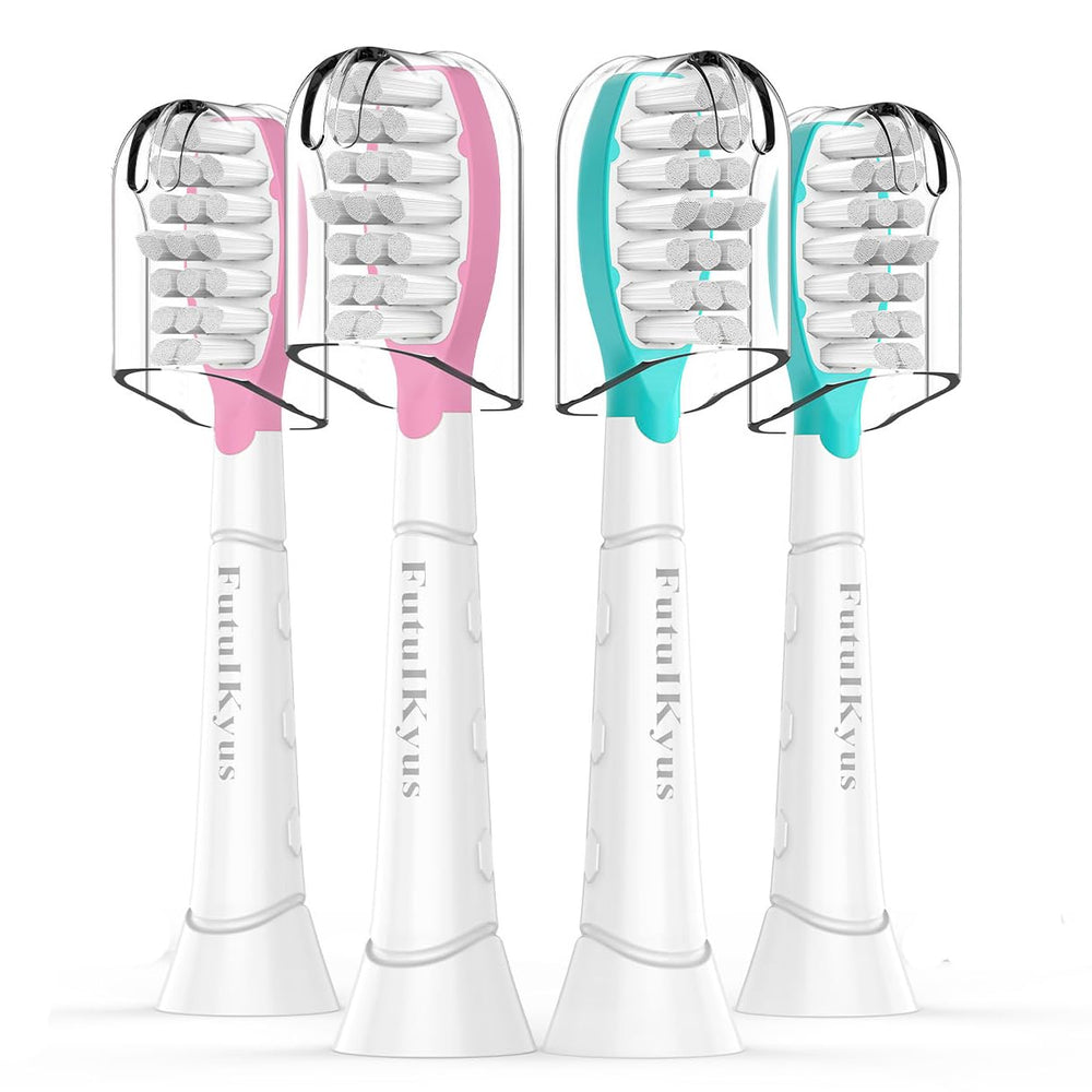 Futulkyus vista frontal del pack de cuatro cabezales rosa y azul para niños, protección y color
