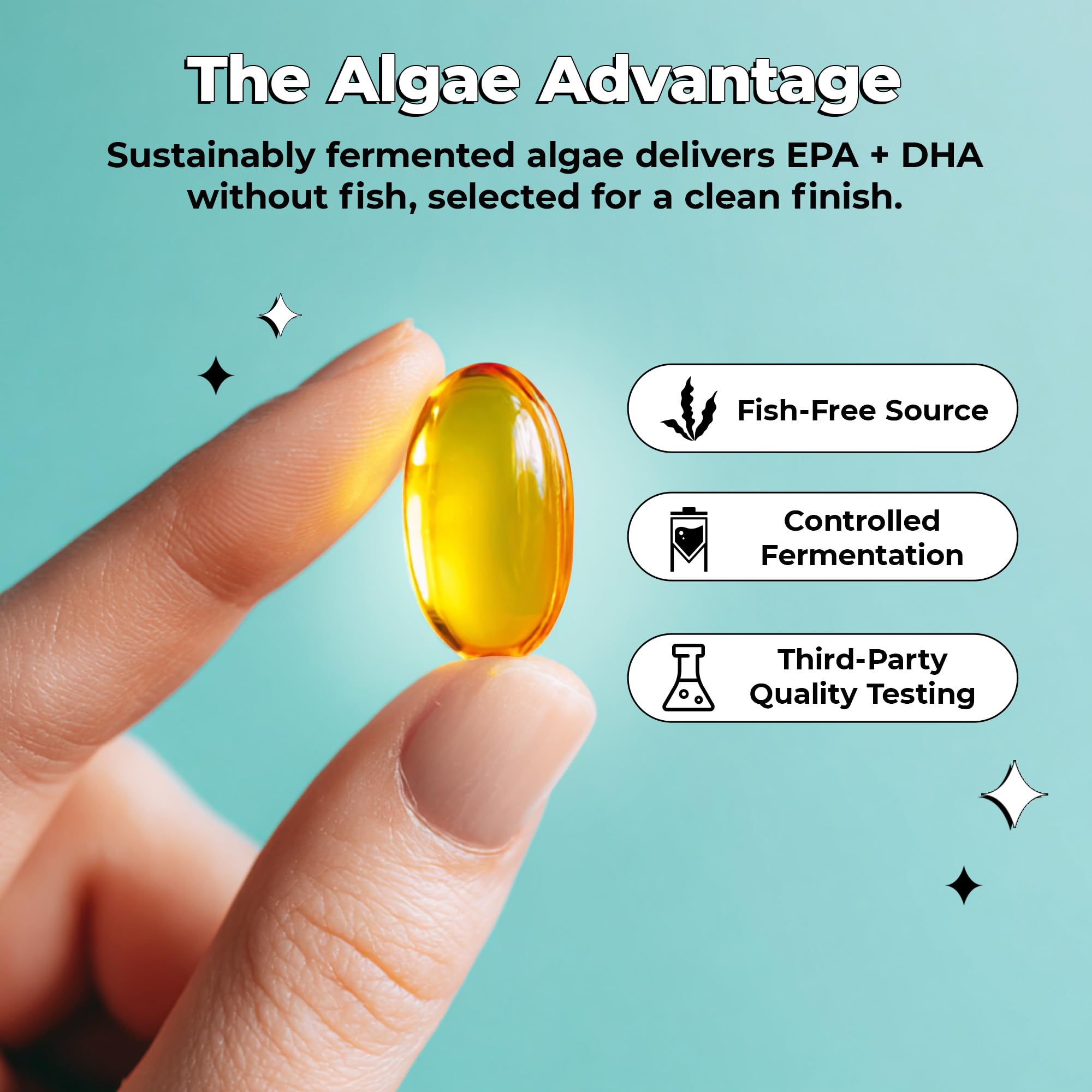 Gota de aceite de algas Future Kind representando fuente vegana y EPA DHA