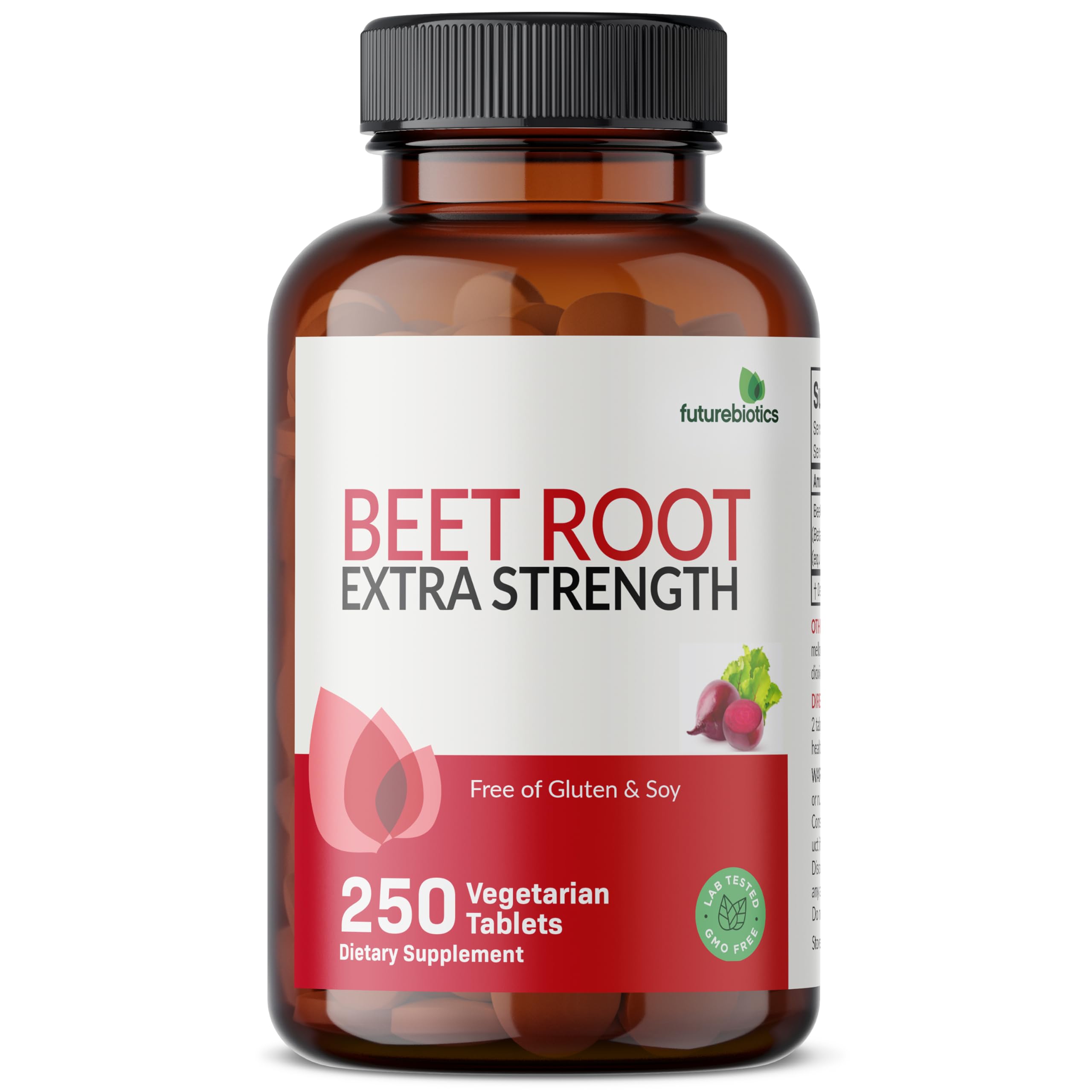 Etiqueta de Futurebiotics Beet Root con lista de ingredientes y transparencia