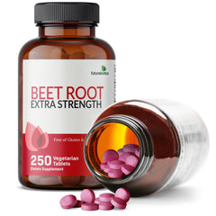 Comparación de tamaño del frasco Futurebiotics Beet Root para escala clara