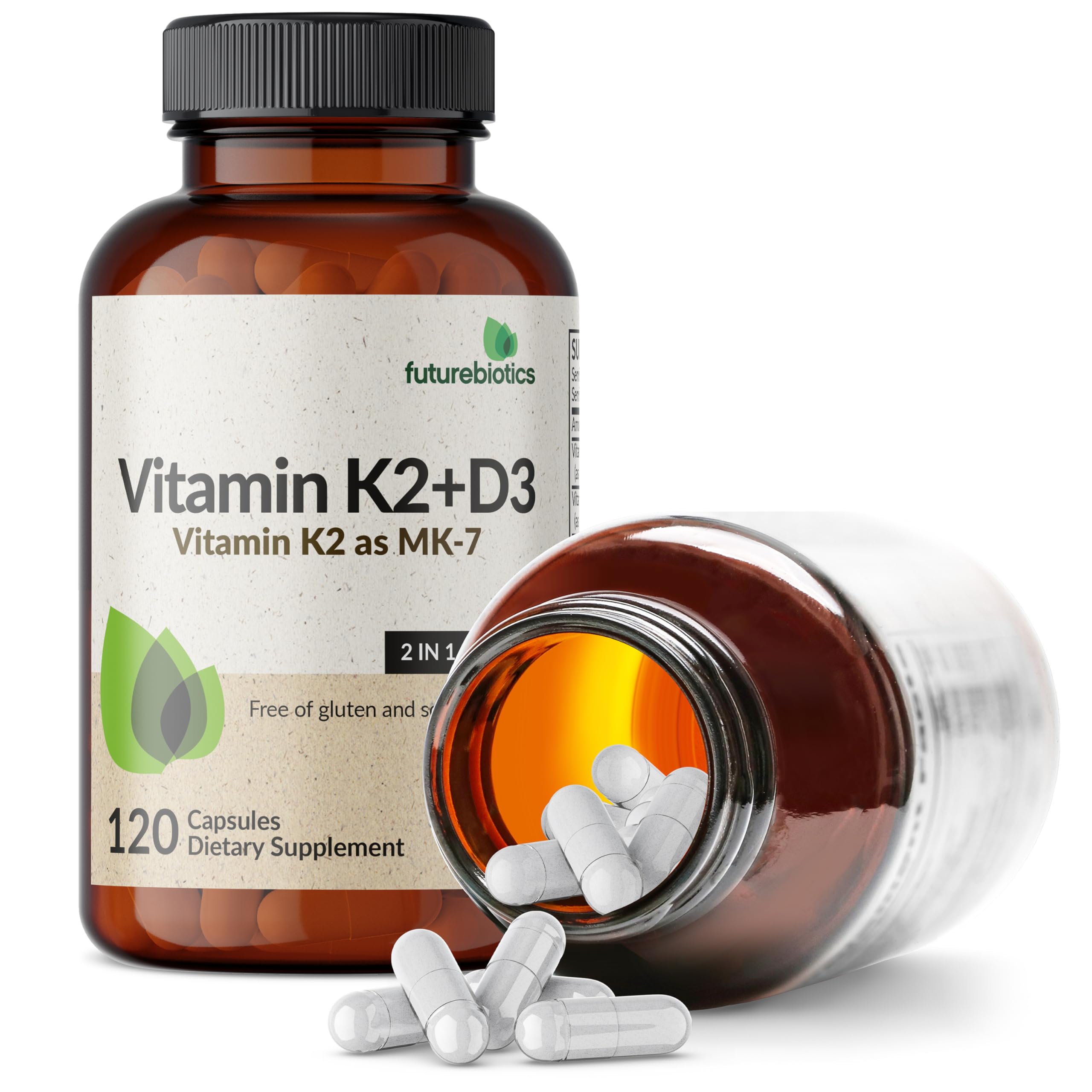 Futurebiotics botella abierta con cápsulas indicando cantidad y formato