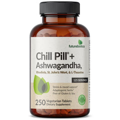 Futurebiotics Chill Pill detalle de textura de tableta, refleja calidad de formulación