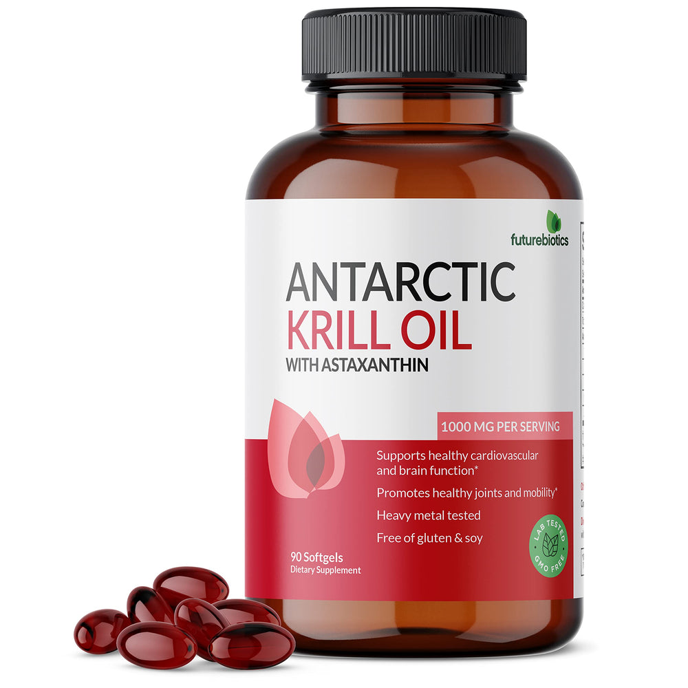 Futurebiotics frasco de krill antártico mostrando el envase y la marca