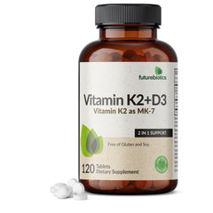 Futurebiotics frente del empaque mostrando la fórmula K2+D3 y beneficio claridad