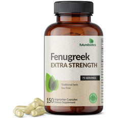 Futurebiotics frasco frontal fenogreco mostrando etiqueta clara y confianza