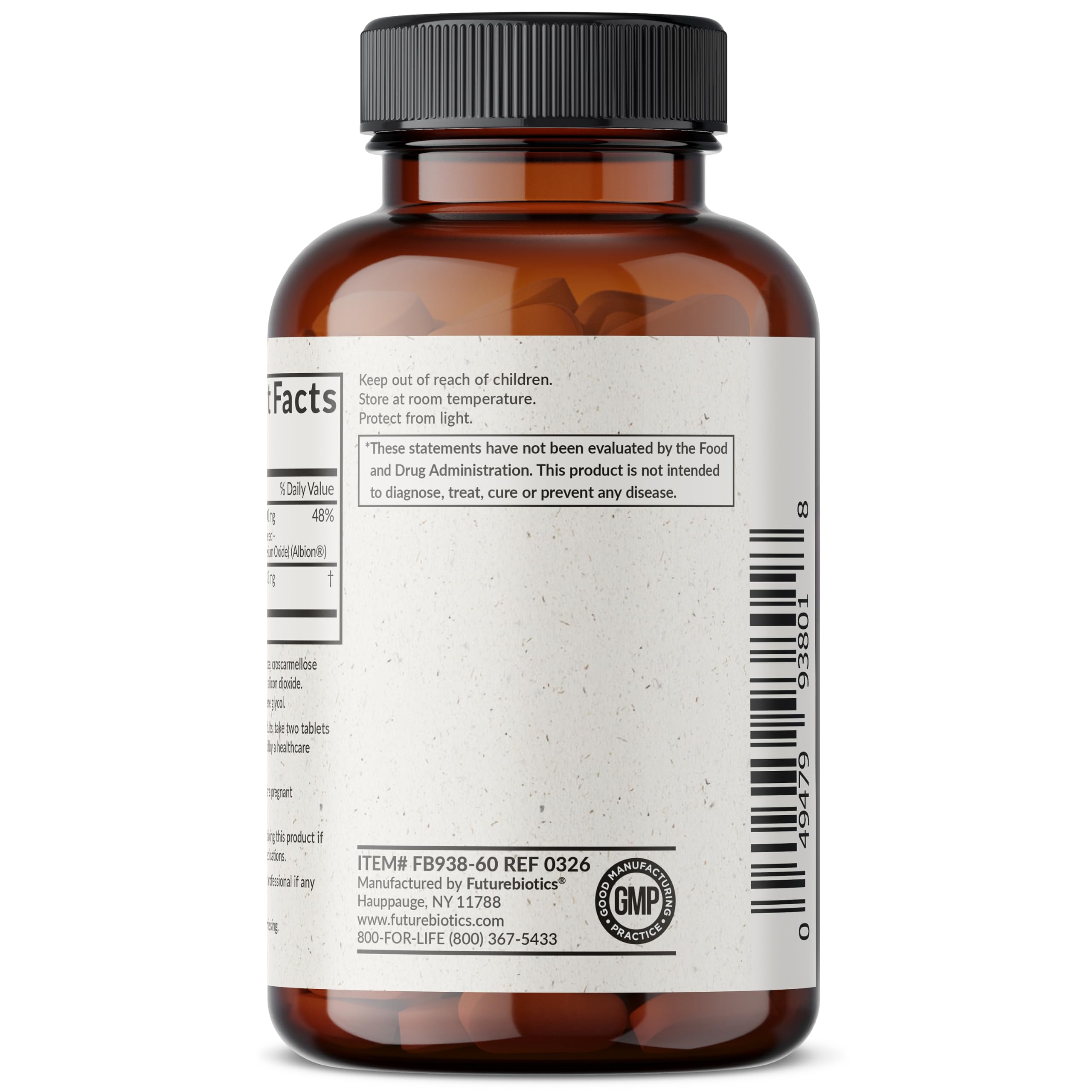Etiqueta Futurebiotics detalle de ingredientes y declaraciones de calidad