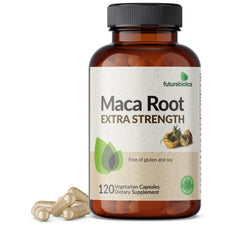 Futurebiotics Maca Raíz Extra Fuerza: frasco que sugiere energía diaria para tu día
