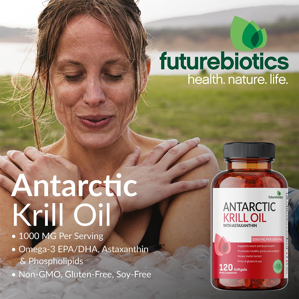 Futurebiotics gota de aceite de krill mostrando textura y pureza
