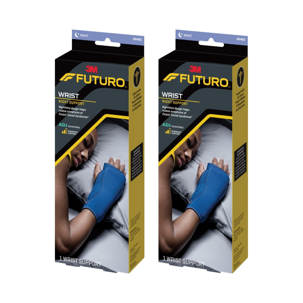 Futuro vista frontal del empaque del soporte nocturno para muñeca, práctico y listo para usar