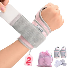 FvaPemm frontal del pack rosa mostrando ambas muñequeras y beneficios de soporte